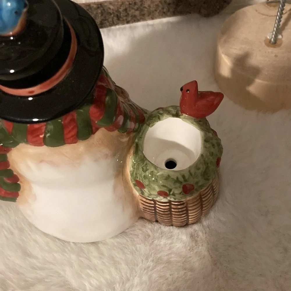Ceramic Snowman Taper Candlestick Holders